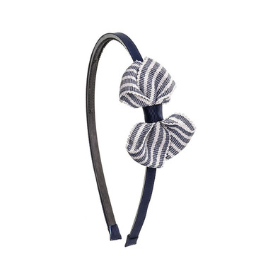 Diadema Dientes Con Lazo Grosgrain Rayado Siena - Azul Francia- French Blue