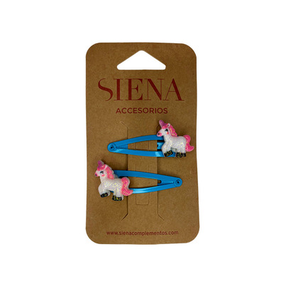 Pack 2 clips rana unicornio con purpurina Siena - Azul Cielo- Soft Blue