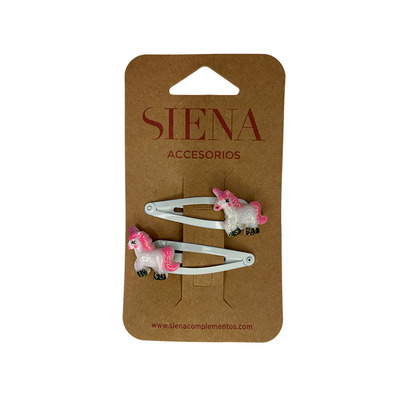 Pack 2 clips rana unicornio con purpurina Siena - Blanco- White