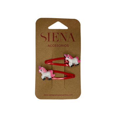 Pack 2 clips rana unicornio con purpurina Siena - Rojo- Red