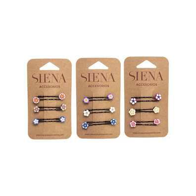 Pack 6 horquillas con florecitas de resina Siena
