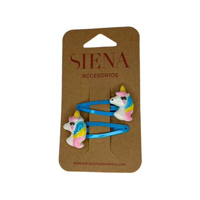 Pack 2 clips rana cabeza unicornio con purpurina Siena